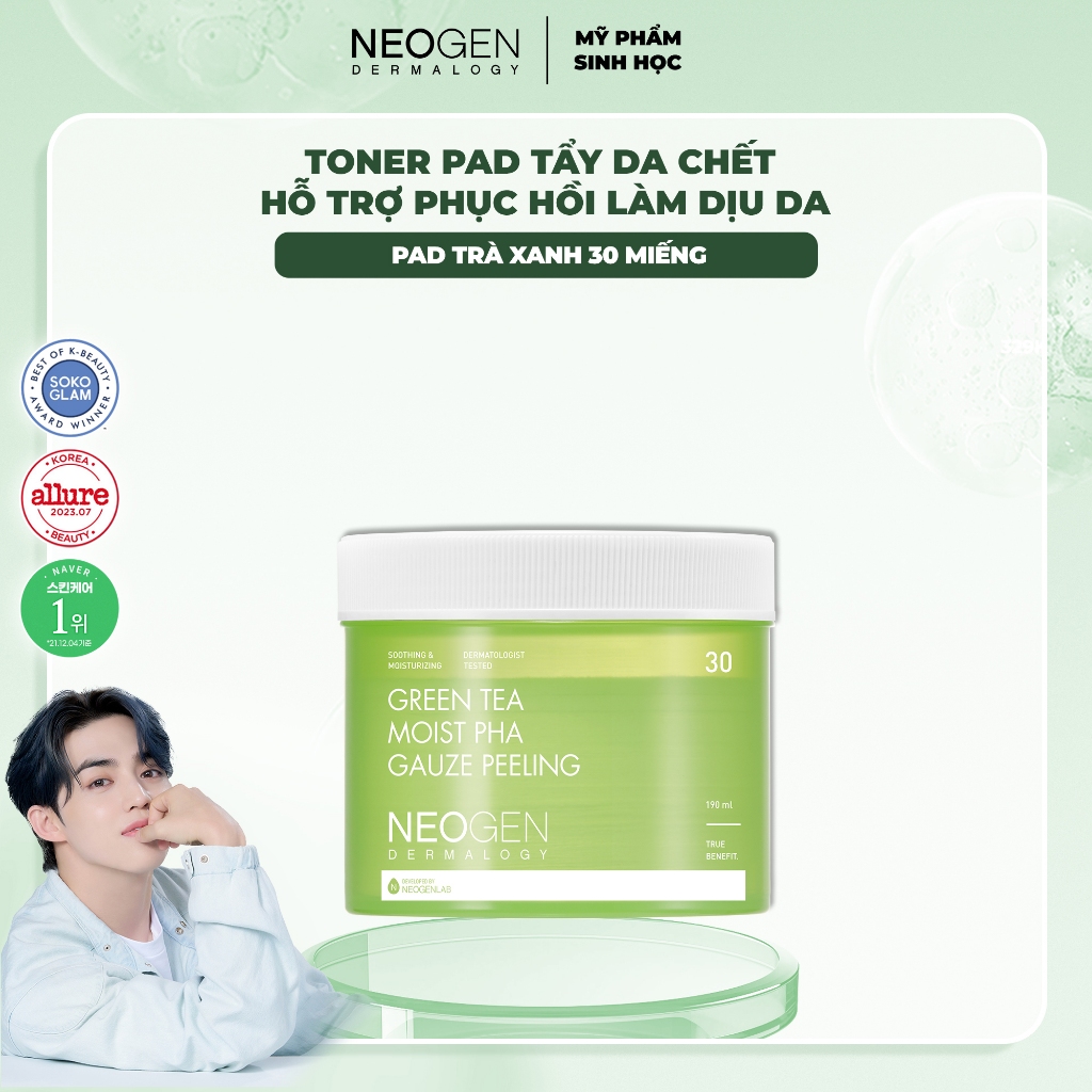 Ảnh Toner Pad Tẩy Tế Bào Chết Trà Xanh Làm Dịu và Phục Hồi Da Dầu Mụn Neogen Dermalogy PHA Gauze Peeling 30 Miếng 1