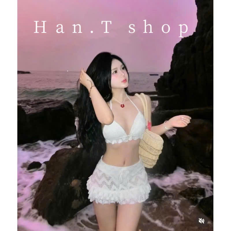[BKN 926 ] đồ bơi đi biển 3 món bikini siêu iu ÁO VỎ SÒ kèm chân váy xin xắn HAN.T SHOP