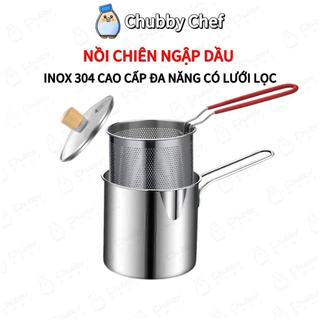 Nồi bếp từ Chiên Ngập Dầu Inox 304 Cao Cấp Chubby Chef 2in1 Kèm Rổ Chiên Lọc Dầu Nấu Được Bếp Từ an toàn Sức khỏe