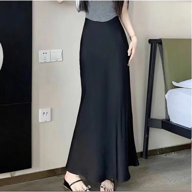 Chân váy lụa đuôi cá màu basic dáng dài chất mềm mịn sang chảnh thanh lịch - Samhi closet