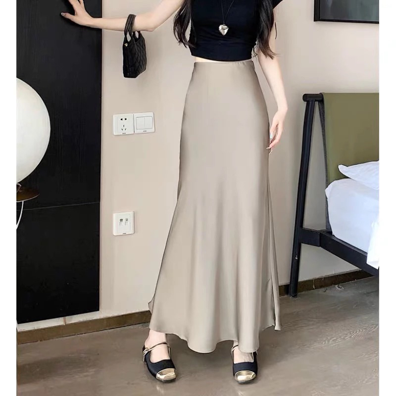 Chân váy lụa đuôi cá màu basic dáng dài chất mềm mịn sang chảnh thanh lịch - Samhi closet