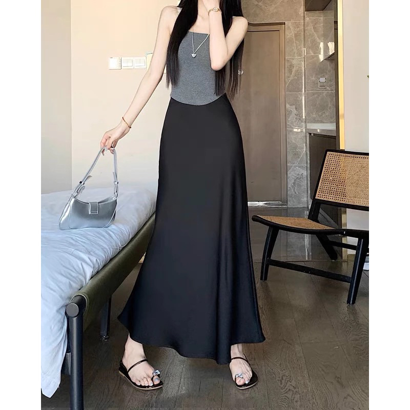 Chân váy lụa đuôi cá màu basic dáng dài chất mềm mịn sang chảnh thanh lịch - Samhi closet