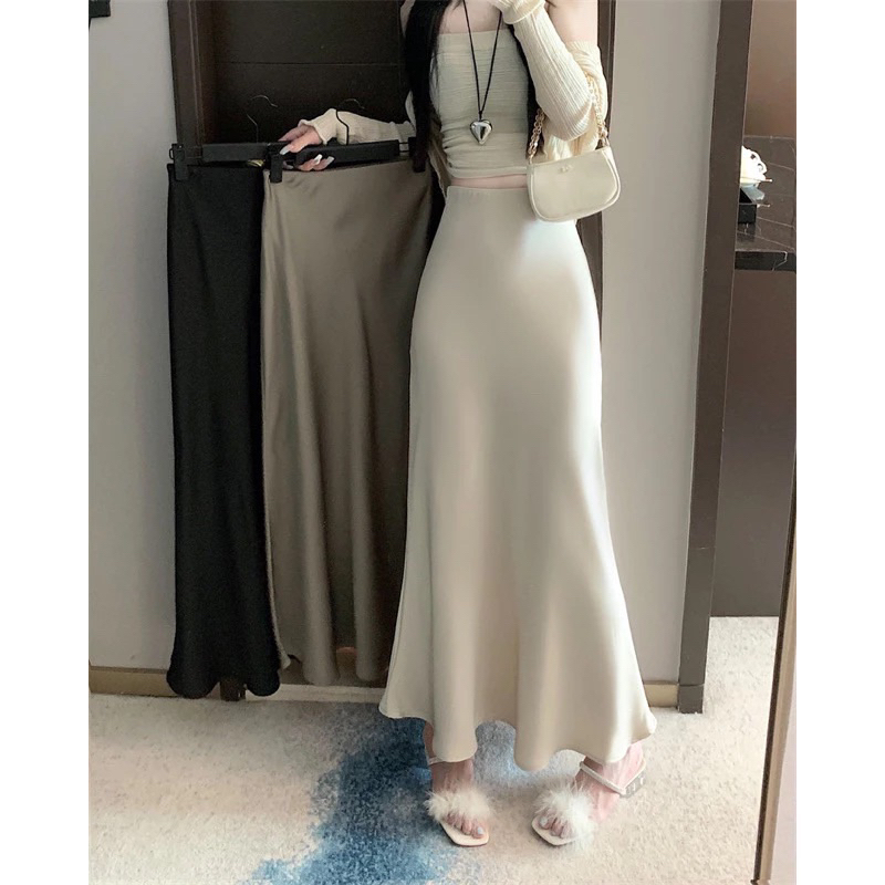 Chân váy lụa đuôi cá màu basic dáng dài chất mềm mịn sang chảnh thanh lịch - Samhi closet