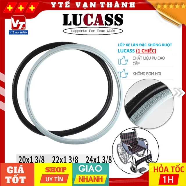 ✅ Lốp Xe Lăn Cao Su Lưu Hóa Không Ruột (1 Chiếc) | Vỏ Xe Lăn Lucass, Bánh Xe Lăn Không Săm -VT0470