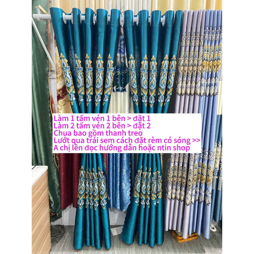 Gấm 3D xanh ngọc bích ( chưa bao gồm thanh treo ) cản nắng 90%