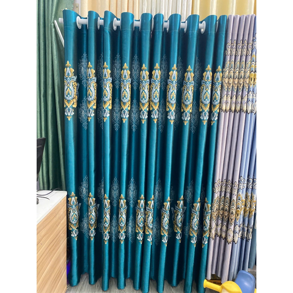 Gấm 3D xanh ngọc bích ( chưa bao gồm thanh treo ) cản nắng 90%