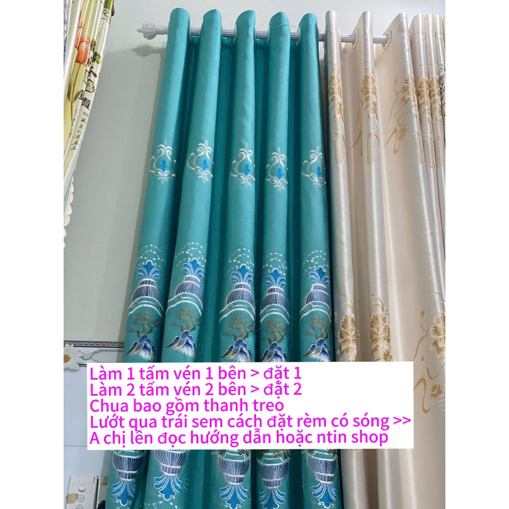 Gấm thêu màu xanh ( chưa bao gồm thanh treo ) cản nắng 90%