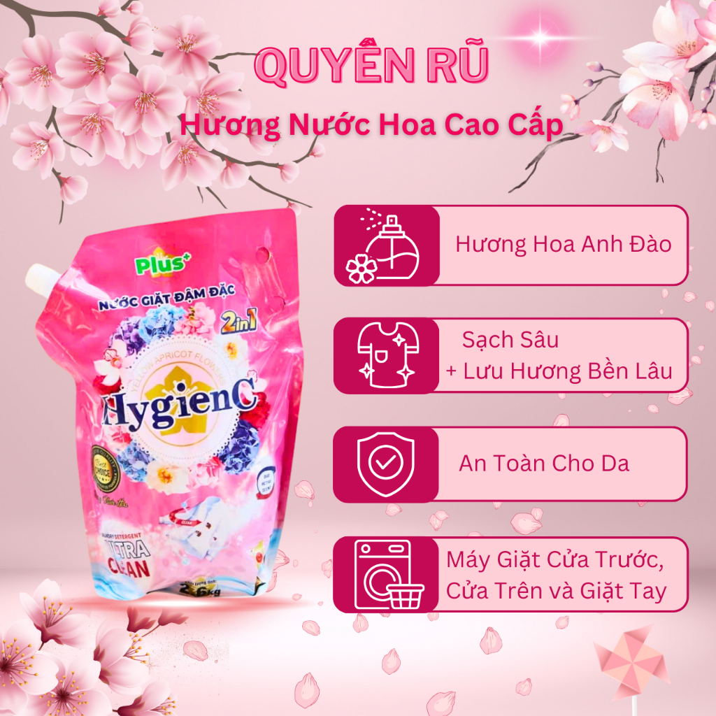 Ảnh Thùng 8 Túi Nước Giặt Đậm Đặc HygienC Plus 2.6Kg/ Túi Hương Nước Hoa - Hàng Chính Hãng 4