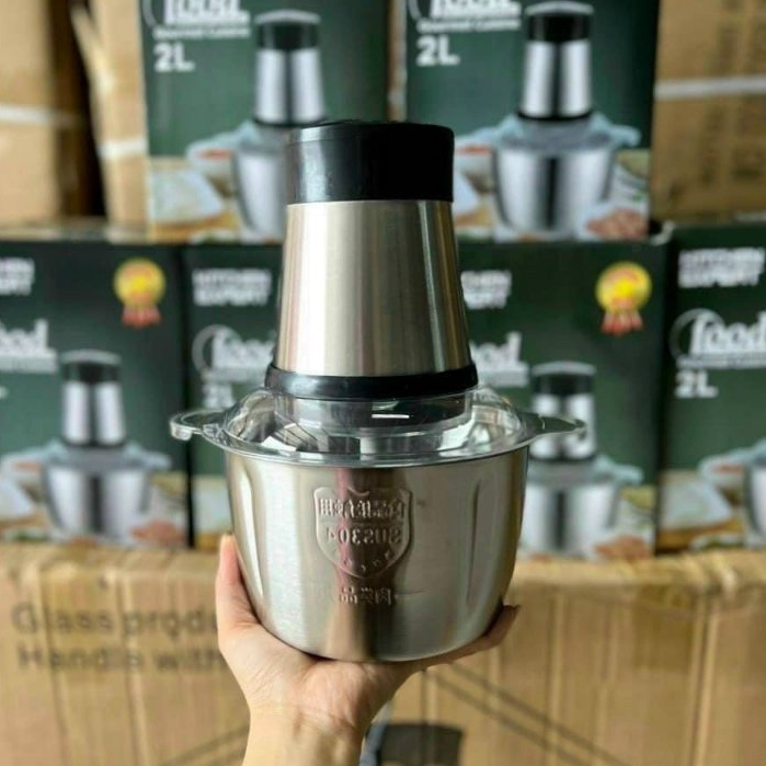 Máy Xay Thịt Đa Năng Cối Inox 2L Công Suất 250W Xay Thịt Cá Rau Củ Tỏi Ớt Dễ Sử Dụng