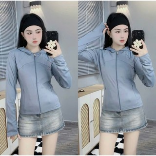 Áo Khoác Tập Gym, Yoga Có Nón Vải Thun Lạnh Co Giãn Form Ôm, 4 Túi, Có Tay Xỏ Ngón Chuẩn Thời Trang