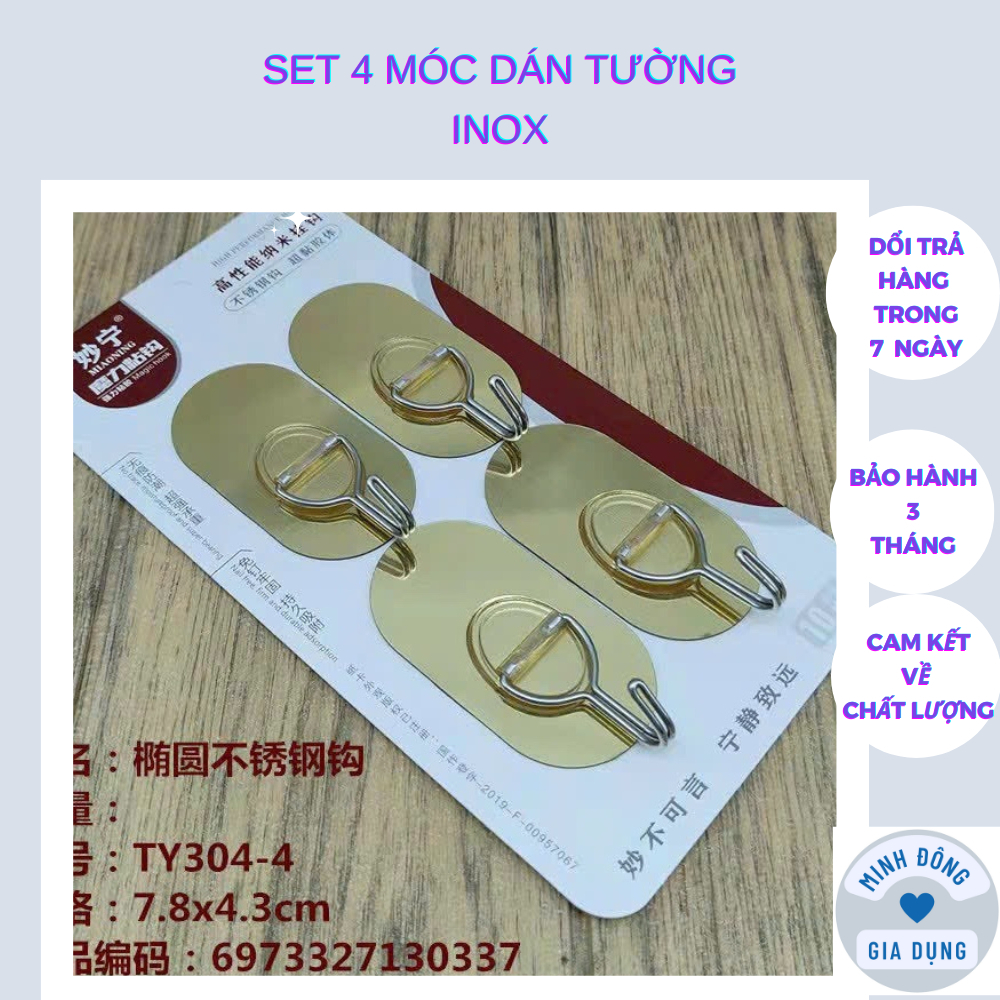 set 4 móc dán tường inox chịu lực siêu dính treo đồ , vật dụng đa năng tiện ích inox 304