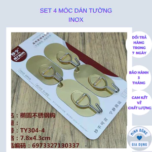 set 4 móc dán tường inox chịu lực siêu dính treo đồ , vật dụng đa năng tiện ích inox 304