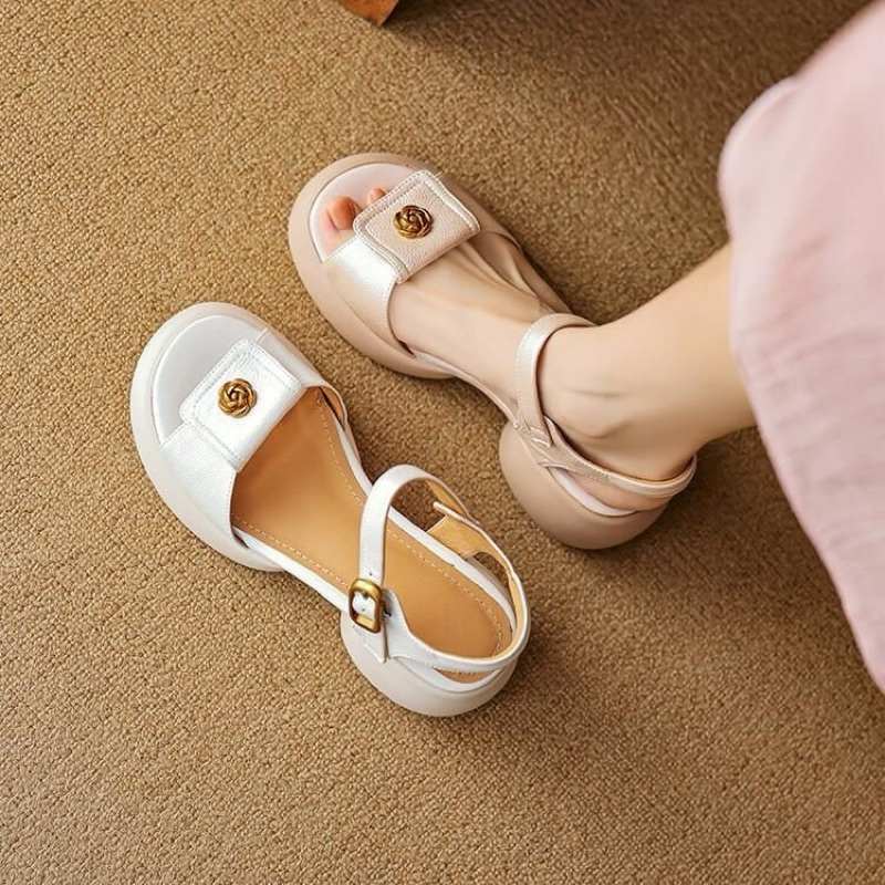 Dép Sandal Quai Hậu Mũi Hở Đế Độn Phong Cách Pháp Trẻ Trung
