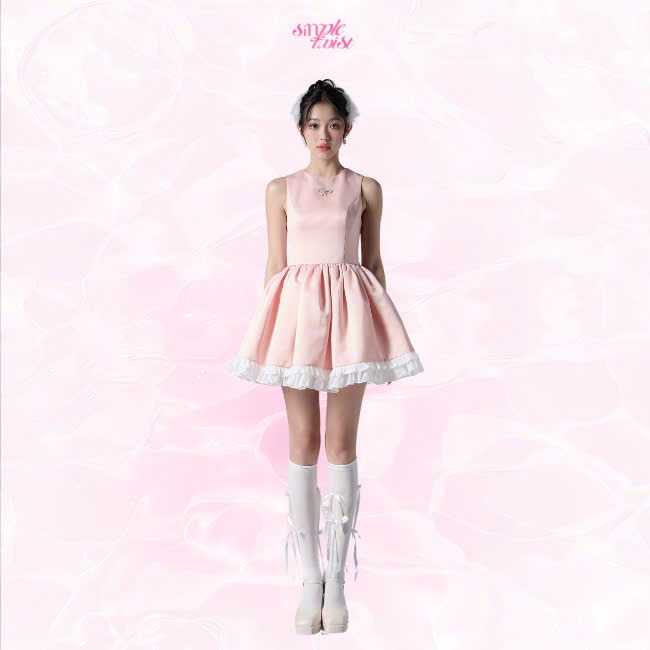 Ảnh Đầm thiết kế dáng chữ A màu hồng PINK SWAN tiểu thư, sang chảnh dự tiệc - Simple Twist 1