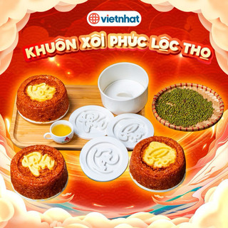 Bộ Khuôn Làm Xôi Phúc Lộc Thọ 5 Chi Tiết Bằng Chất Liệu Nhựa Chịu Nhiệt, Khuôn Làm Bánh Phúc Lộc Thọ Cam Homeware