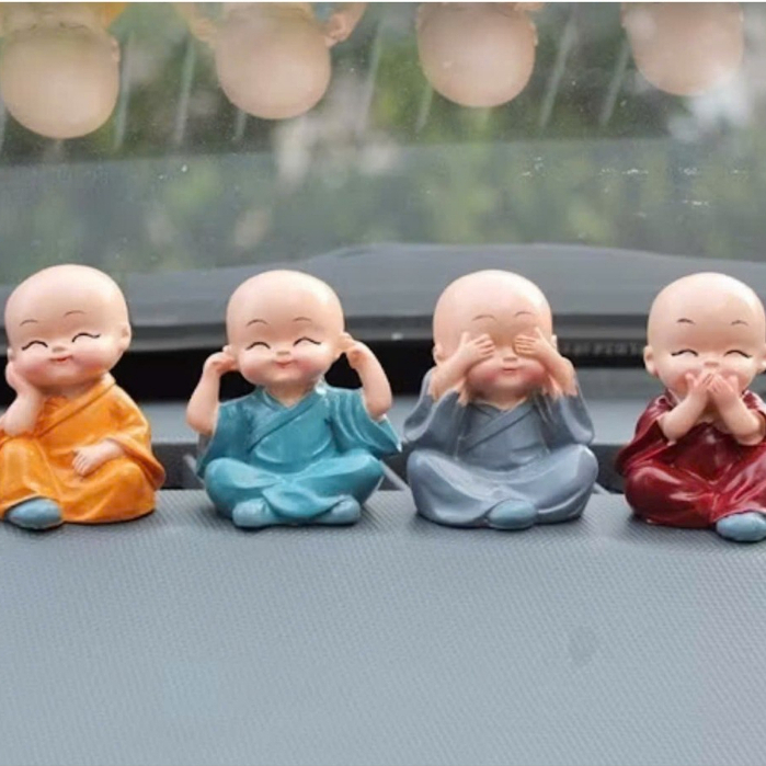 Bộ tượng 4 chú tiểu tứ không để trang trí xe hơi, bàn làm việc, Phật Phong Thủy Mini 4 Tư Thế,Để Bàn