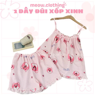 Đồ Mặc Nhà, Bộ Ngủ Nữ 2 Dây, Cánh Tiên Quần Đùi Đũi Xốp Mềm