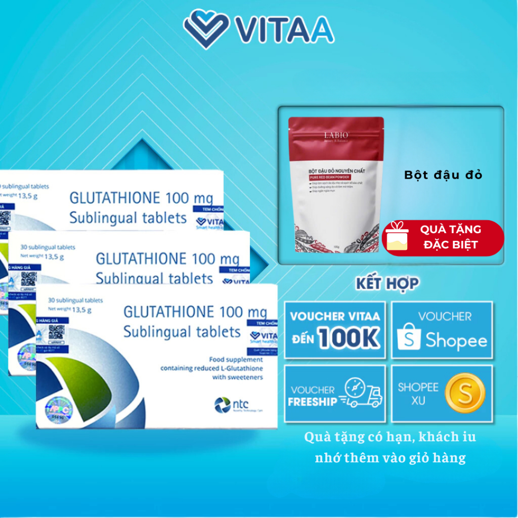 Ảnh COMBO 3 HỘP Viên Ngậm Trắng Da GLUTATHIONE 100mg SUBLINGUAL TABLETS Nhập Nhẩu Italy 1