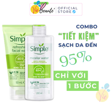 [ COMBO ] Sữa Rửa Mặt Simple 150ml + Nước Tẩy Trang Simple 200ml _ FACIAL CLEANSER + MICELLAR WATER