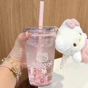 Cốc Uống Nước Cute Có Ống Hút Hello Kitty Bằng Nhựa Tritan Cao Cấp Cốc Đôi Quà Tặng Người Yêu