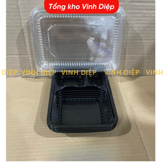Combo 50 hộp cơm đen nhựa 3 ngăn dùng 1 lần