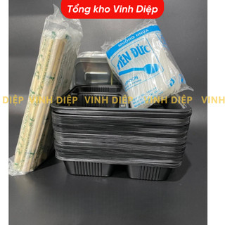 Combo 50 hộp cơm đen nhựa 3 ngăn dùng 1 lần