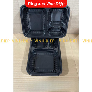 Combo 50 hộp cơm đen nhựa 3 ngăn dùng 1 lần