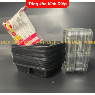 Combo 50 hộp cơm đen nhựa 3 ngăn dùng 1 lần