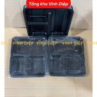 Combo 50 hộp cơm đen nhựa 3 ngăn dùng 1 lần