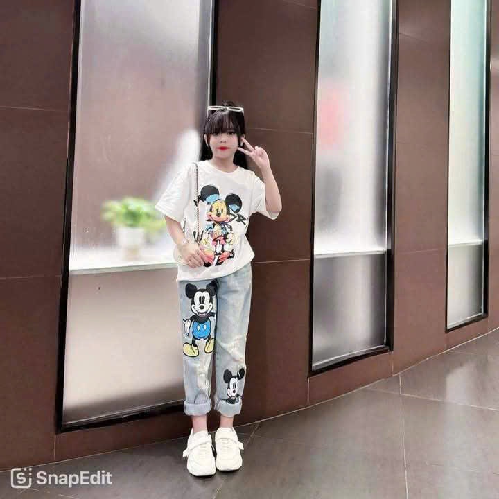 Quần jean mickey cá tính đủ size mẹ và bé từ 12-55kg