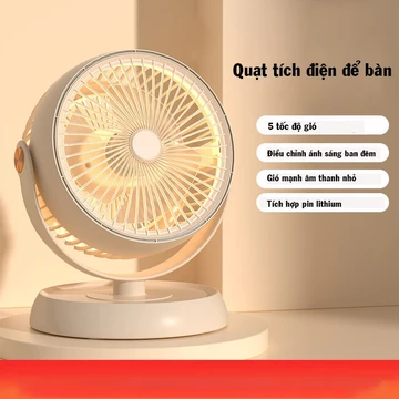 Quạt mini tích điện để bàn,Quạt tích điện có đèn, 5 chế độ gió ,Quạt sạc điện 20000 MAH