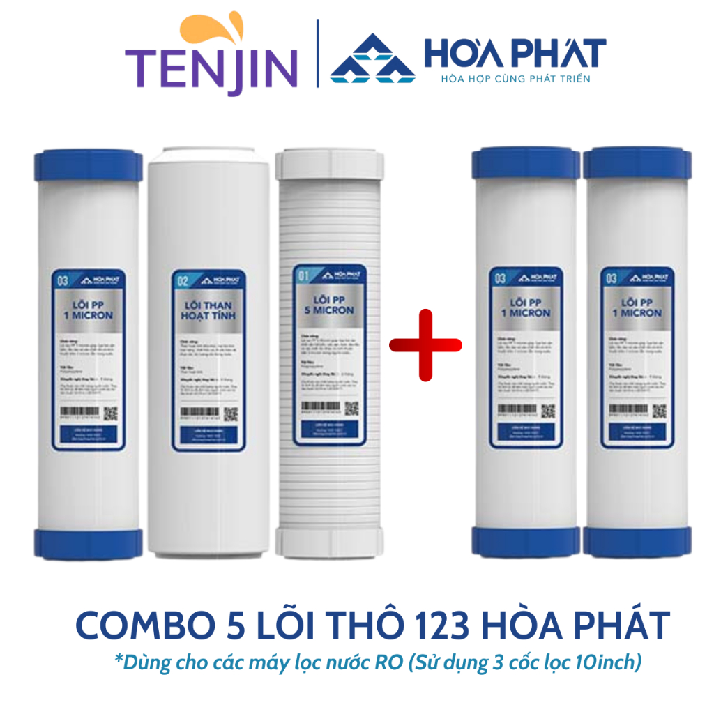 Combo  Lõi Lọc Nước Hòa Phát Gồm Bộ Thô 123  Và 2 Lõi Số 1 Giúp Loại Bỏ Các Tạp Chất Cặn Bẩn Và Các Chất Gây Mùi