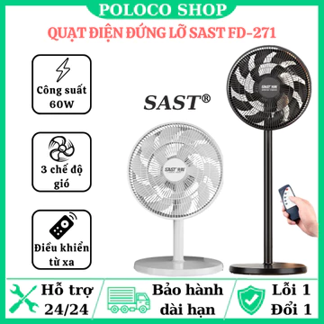 Quạt Điện Đứng Gấp Gọn FD-271 SAST ( kèm điều khiển ) - Công Suất 60W - 3 Chế Độ Quạt - Tiếng Ồn Cực Thấp - Có Hẹn Giờ