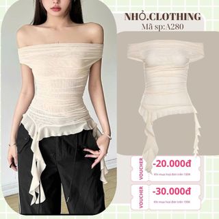 Áo Thun Bigsize Nữ Kiểu Trễ Vai Lưới Tua Rua Vải Mềm Mại Co Giãn Bo Eo Tôn Dáng Quyến Rũ Sang Trọng -  A280