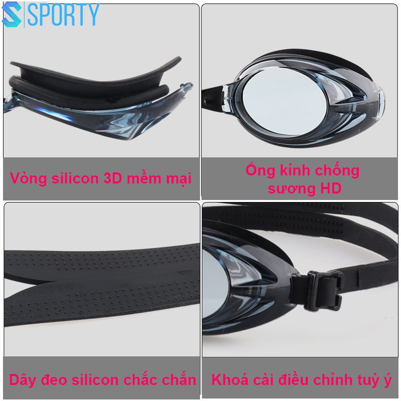 Kính bơi người lớn 1153 SPORTY, mắt trong cho nam nữ chính hãng chống tia UV hạn chế sương mờ