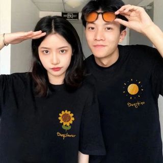 Áo thun đôi nam nữ in mặt trời - hoa hướng dương cotton mềm mịn thoáng mát fỏm dáng Unisex