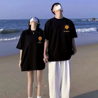 Áo thun đôi nam nữ in mặt trời - hoa hướng dương cotton mềm mịn thoáng mát fỏm dáng Unisex