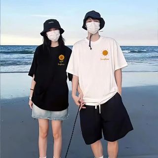 Áo thun đôi nam nữ in mặt trời - hoa hướng dương cotton mềm mịn thoáng mát fỏm dáng Unisex