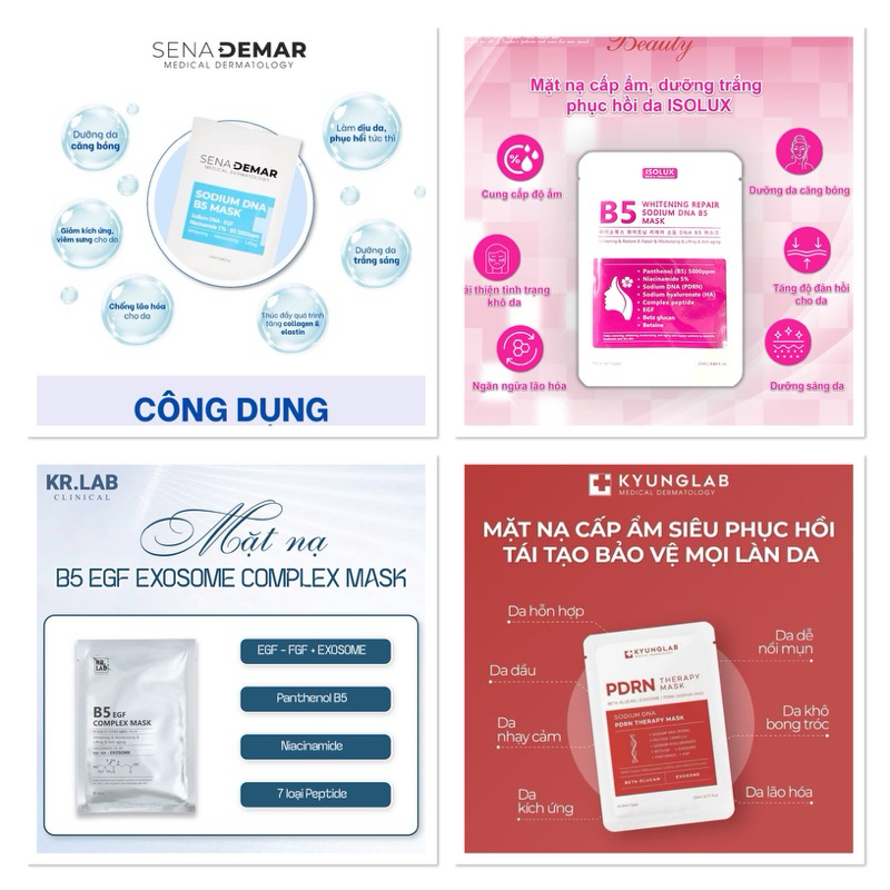 30-50 miếng Mặt nạ Kr.Lab B5 EGF complex và nạ Sena Demar Sodium DNA B5 vàmặt nạ ISOLUX whitening repair hạn 2028 IS79