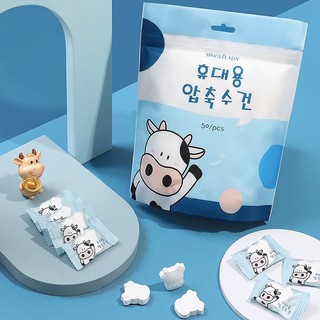 Túi 50 Khăn Giấy Nén hình Bò Du Lịch Hàn Quốc, Dạng Viên Kẹo Gọn Nhẹ Siêu Tiện Lợi Dùng 1 Lần Libi House