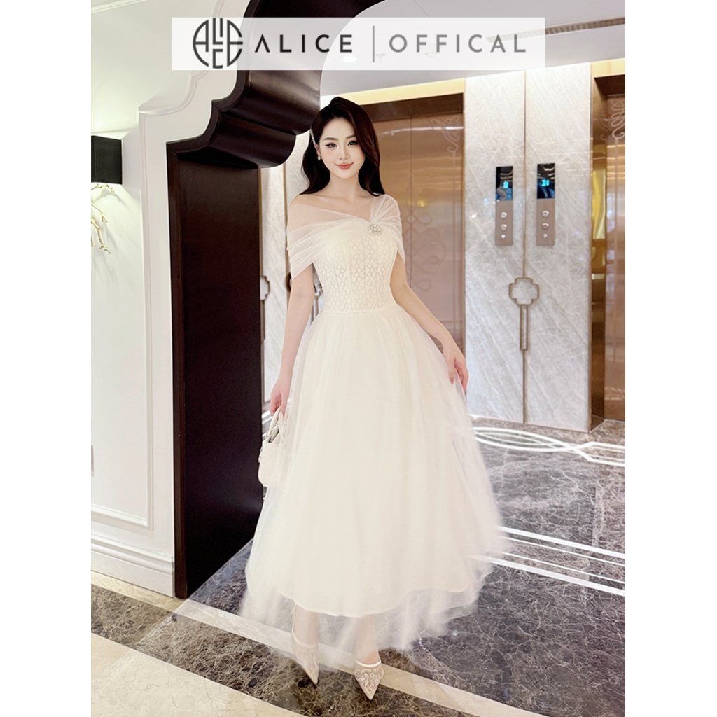 Ảnh Váy Trễ Vai Dự Tiệc Alice, Đầm Lưới Phối Ren Dáng Maxi Ôm Eo, Váy Đính Đá Nổi Có Lót Xòe Bồng, Phù Hợp Đi Sự Kiện T40 2