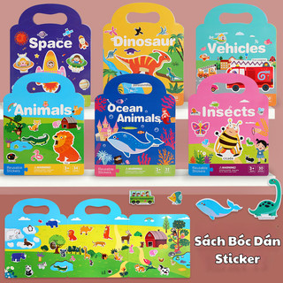 Đồ Chơi Sách Bóc Dán Sticker Hút Nam Châm Từ Tính Nhiều Chủ Đề Khủng Long Xe Cộ Động Vật Vũ Trụ Cho Bé Vui Chơi