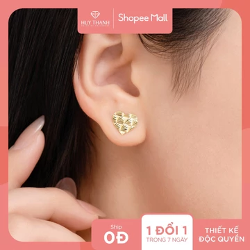 Bông Tai Nữ Vàng Tây 10K BTZ004A Thiết Kế Họa Tiết Hình Trái Tim Giác Cắt Sáng Lấp Lánh Huy Thanh Jewelry