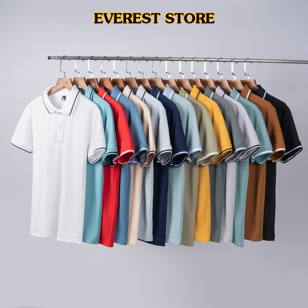 Áo polo nam thể thao chất vải thun cá sấu phối sọc viền tay cổ Everest 15 màu