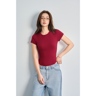 THEKIM Áo bodysuit ngắn tay cổ tròn , áo liền thân thun tăm lạnh T294