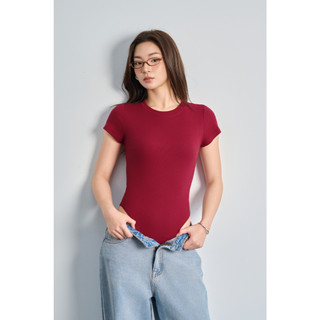 THEKIM Áo bodysuit ngắn tay cổ tròn , áo liền thân thun tăm lạnh T294