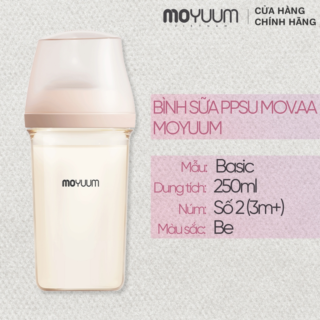 Ảnh Bình sữa Moyuum PPSU Mov.aa - 250ml - Bản trơn 1