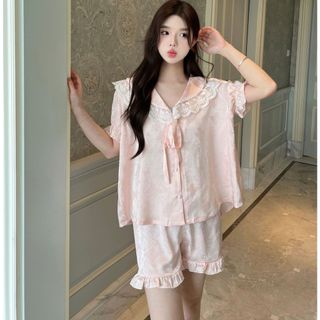 B106 Bộ đồ xuân hè 2025 mới dành cho nữ cao cấp chất lụa băng phong cách cổ tích quần short áo tay ngắn từ Phương Linh U