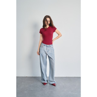 THEKIM Áo bodysuit ngắn tay cổ tròn , áo liền thân thun tăm lạnh T294