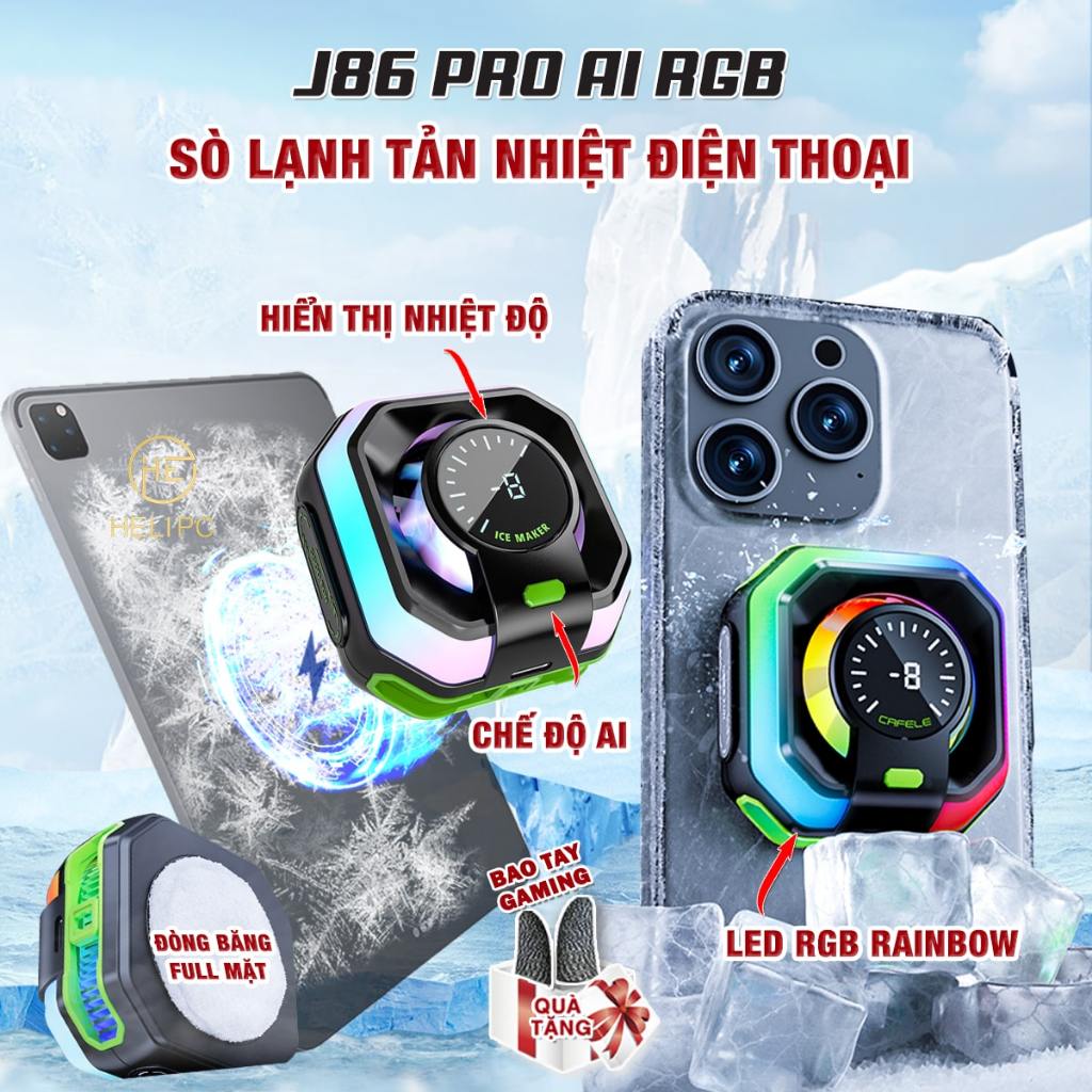Tản nhiệt điện thoại J86 Pro / X9 / X12 Plus / X122 Pro Led RGB Rainbow ...